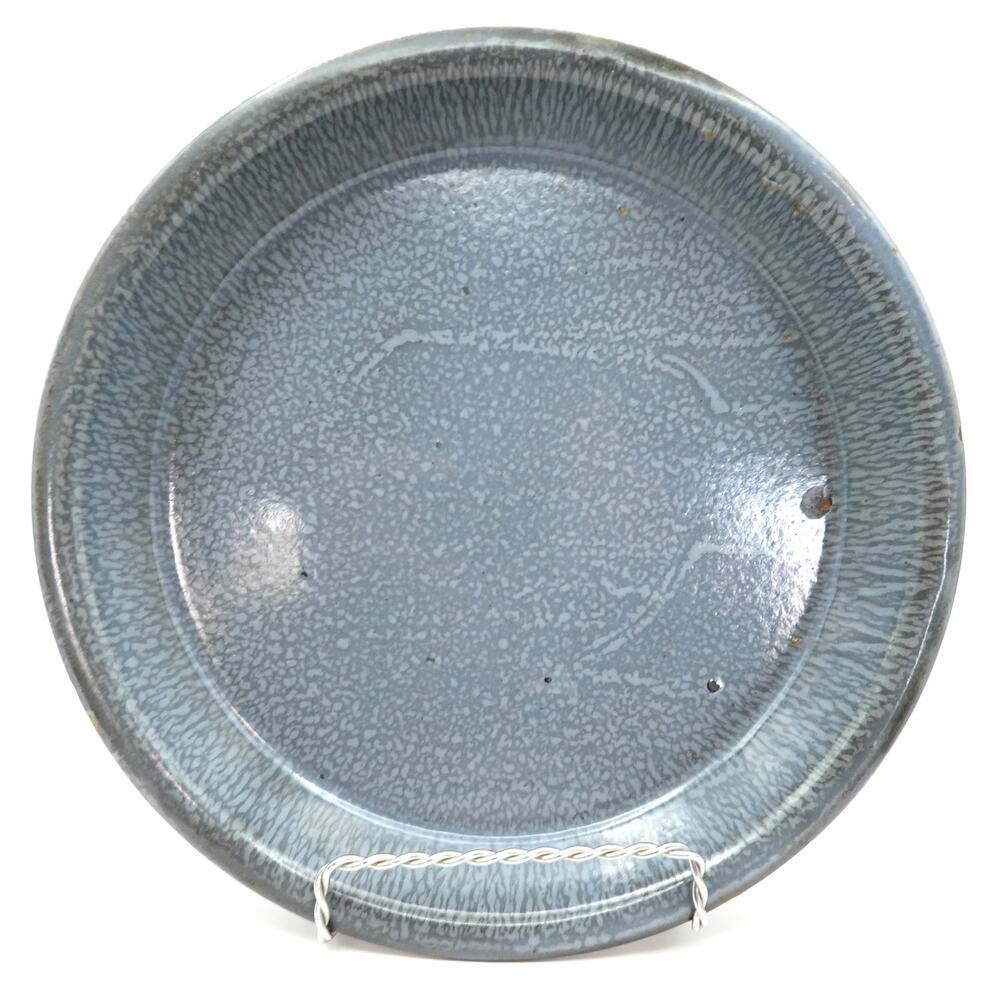 Vintage Gray Graniteware Enamelware Plate 8.75" Speckled Mottled Tinware